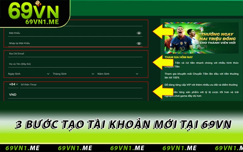 3 bước tạo tài khoản mới tại 69VN