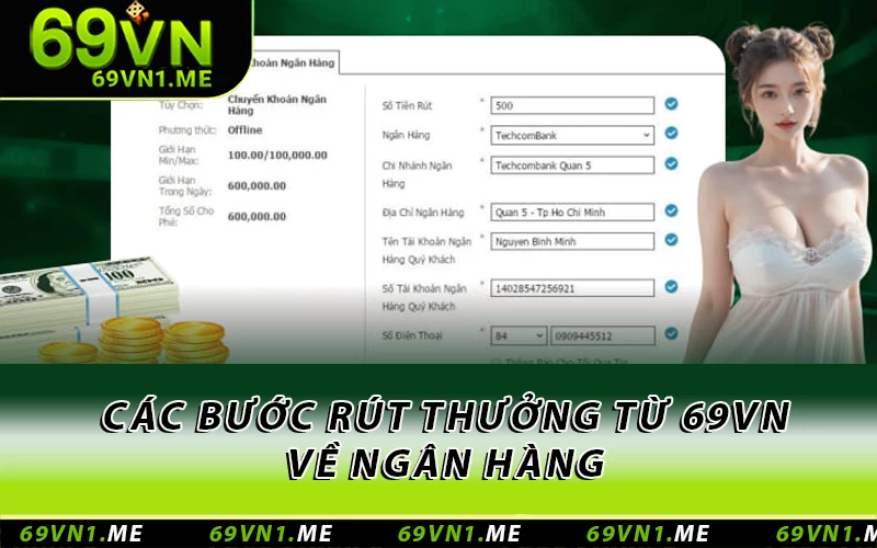 Các bước rút thưởng từ 69VN về ngân hàng